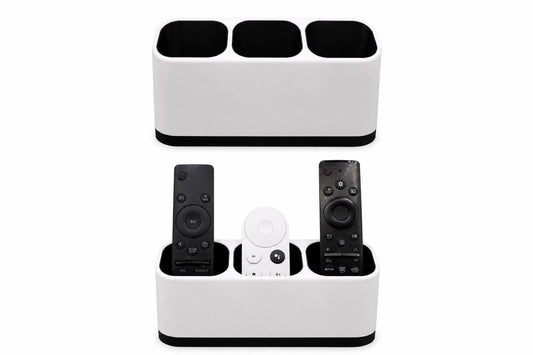 Remote Control Holder | 3 Slot Desk Organizer | Modern Black & White | TV Remote Caddy | Minimalist Home Decor | Remote Stand