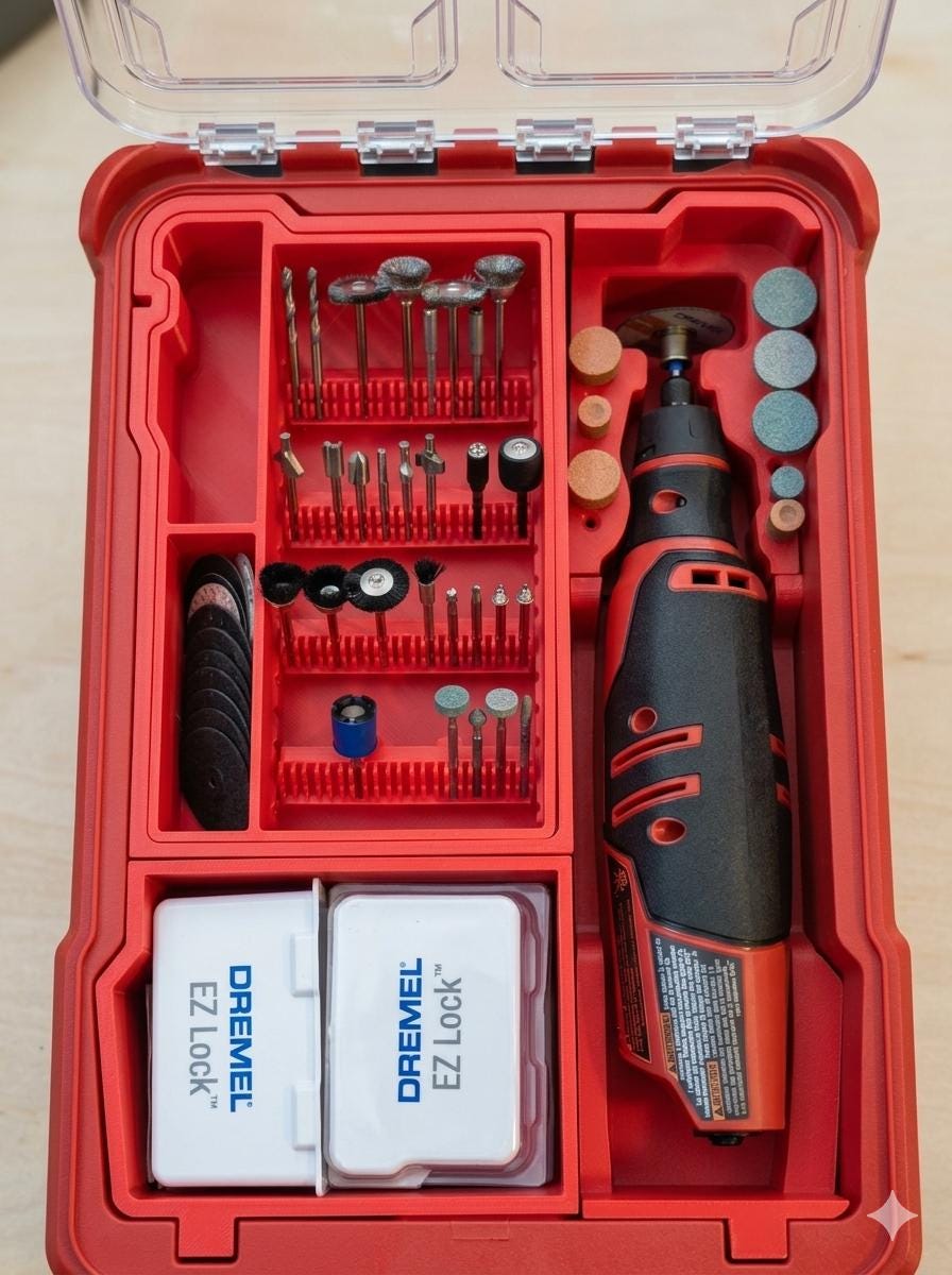 Milwaukee M12 Rotary Tool Kit without Dremel Accessories - Grinder Set, Custom Tool Organizer Case - Optional Milwaukee Packout Integration