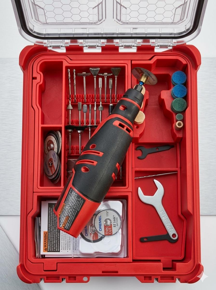 Milwaukee M12 Rotary Tool Kit without Dremel Accessories - Grinder Set, Custom Tool Organizer Case - Optional Milwaukee Packout Integration