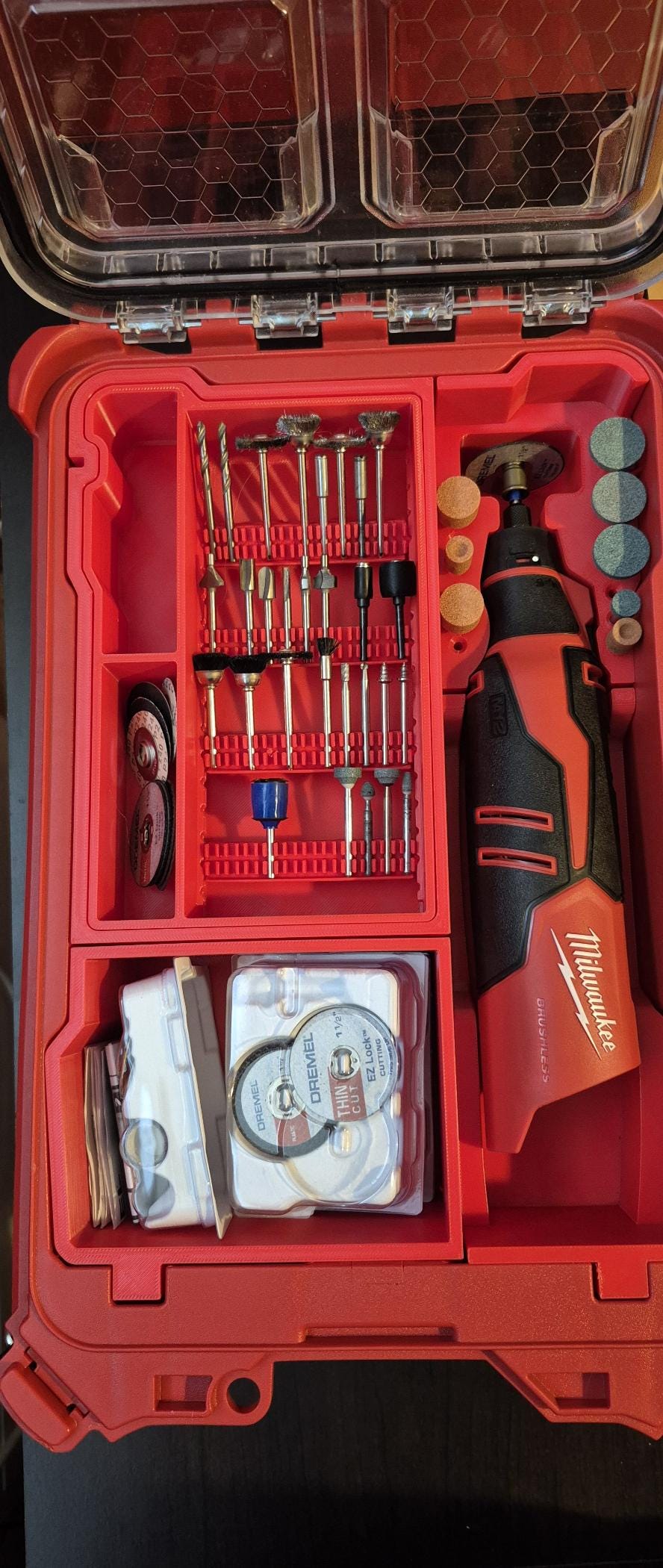 Milwaukee M12 Rotary Tool Kit without Dremel Accessories - Grinder Set, Custom Tool Organizer Case - Optional Milwaukee Packout Integration