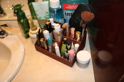 Wood-Look Makeup Organizer | Multi-Compartment Cosmetic Storage | Desk & Vanity Organizer